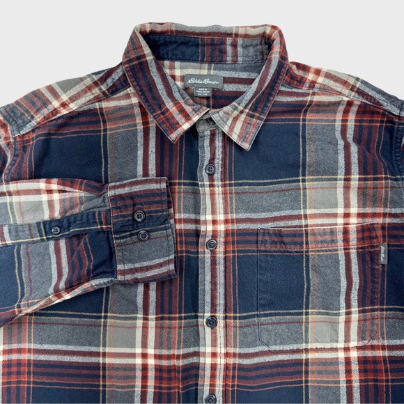 Eddie Bauer Men's XXL Red and Blue Plaid Cotton Flannel Button Up Long Sleeve - Picture 1 of 6